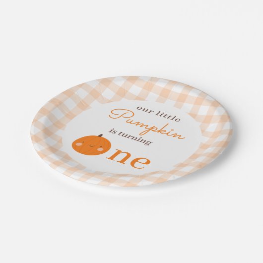 Onze kleine pompoen 1e Oranje Herfst Eerste Verjaa Papieren Bordje (Gekanteld)