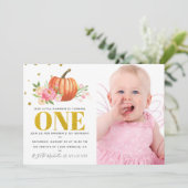 Onze kleine pompoen 1e verjaardag Baby Girl Party Kaart (Staand voorkant)