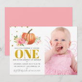 Onze kleine pompoen 1e verjaardag Baby Girl Party Kaart (Voorkant / Achterkant)