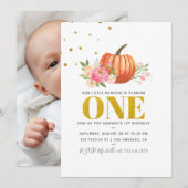 Onze kleine pompoen 1e verjaardag Baby Girl Party Kaart (Voorkant / Achterkant)