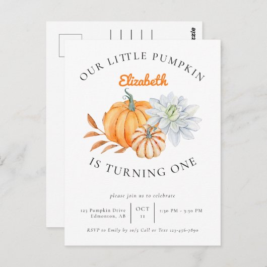 Onze Kleine Pompoen 1e Verjaardag Bloemrijke Herfs Briefkaart (Voorkant / Achterkant)