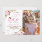 Onze kleine pompoen 1e verjaardag foto uitnodiging (Voorkant)