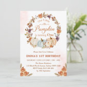 Onze kleine pompoen 1e verjaardag gouden bloemfees kaart (Staand voorkant)