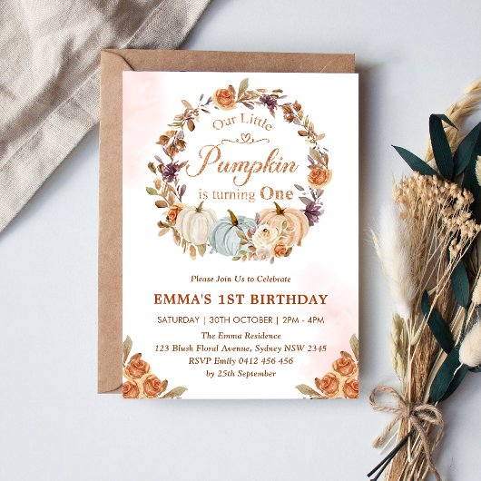 Onze kleine pompoen 1e verjaardag gouden bloemfees kaart