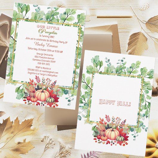 Onze kleine pompoen 1e verjaardag groene Herfst kr Kaart
