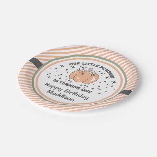 Onze kleine pompoen 1e verjaardag Groovy pompoen Papieren Bordje (Gekanteld)