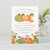 Onze kleine pompoen 1e verjaardag Herfst foto Kaart (Staand voorkant)