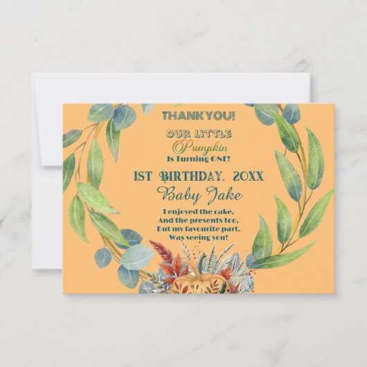 Onze kleine pompoen 1e verjaardag Herfst krans Sin Bedankkaart (Voorkant)