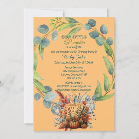 Onze kleine pompoen 1e verjaardag Herfst krans Sin Kaart (Voorkant)