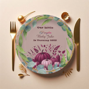 Onze Kleine Pompoen 1e Verjaardag Herfstkrans Paar Papieren Bordje