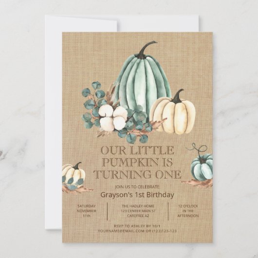 Onze kleine pompoen 1e verjaardag kaart (Voorkant)