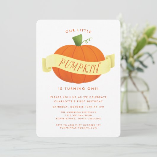 Onze kleine pompoen 1e verjaardag kaart (Staand voorkant)