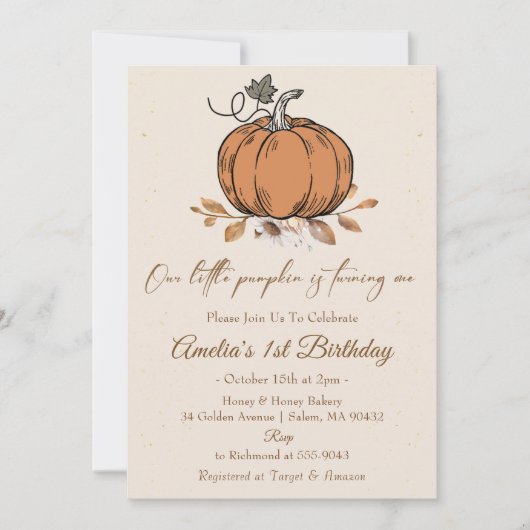 Onze kleine pompoen 1e verjaardag kaart (Voorkant)