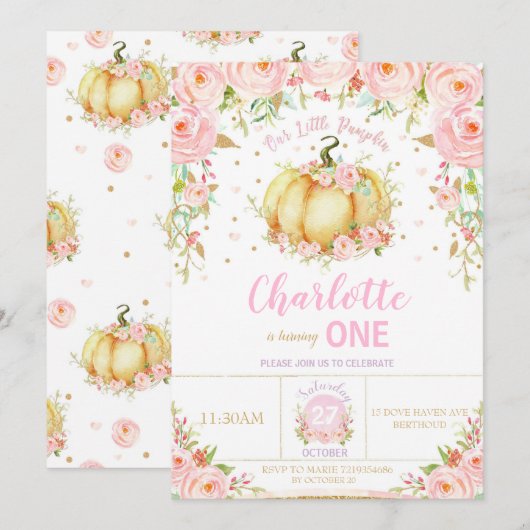Onze kleine pompoen 1e Verjaardag Meisje Bloemen Kaart (Voorkant / Achterkant)