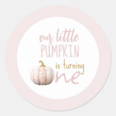 Onze kleine pompoen 1e verjaardag ronde sticker (Voorkant)