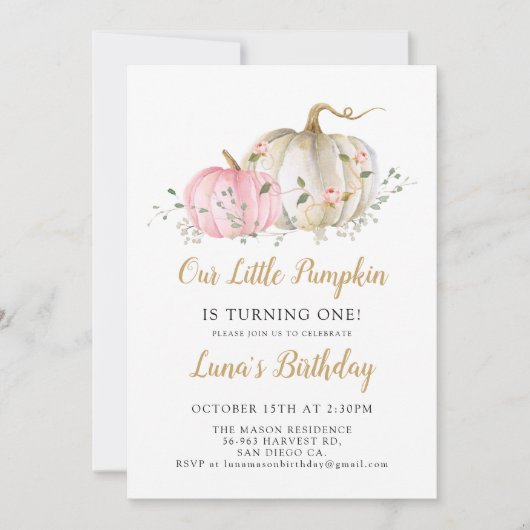 Onze kleine pompoen 1e verjaardag Uitnodiging (Voorkant)