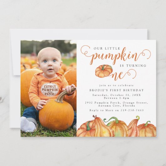Onze kleine pompoen 1e verjaardag Uitnodiging (Voorkant)
