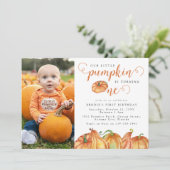 Onze kleine pompoen 1e verjaardag Uitnodiging (Staand voorkant)