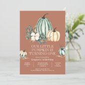 Onze kleine pompoen 1e verjaardag Uitnodiging (Staand voorkant)
