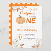 Onze kleine pompoen 1e verjaardag uitnodiging (Voorkant / Achterkant)