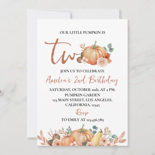 Onze kleine pompoen 2e verjaardag uitnodiging (Voorkant)