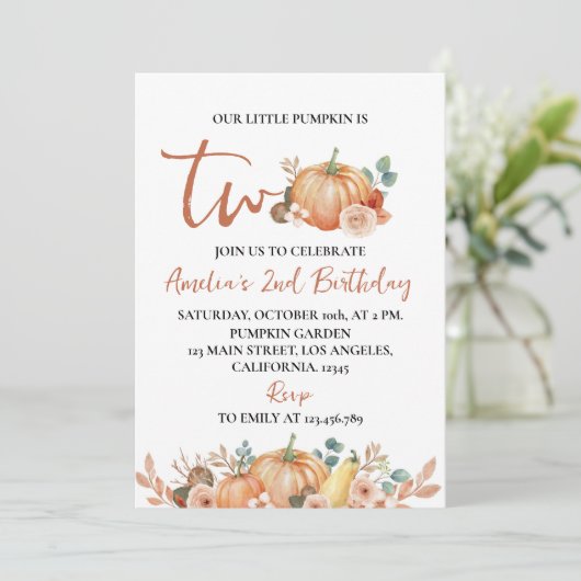 Onze kleine pompoen 2e verjaardag uitnodiging (Staand voorkant)