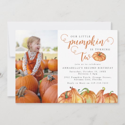 Onze kleine pompoen 2e verjaardagsfeestje uitnodig kaart (Voorkant)