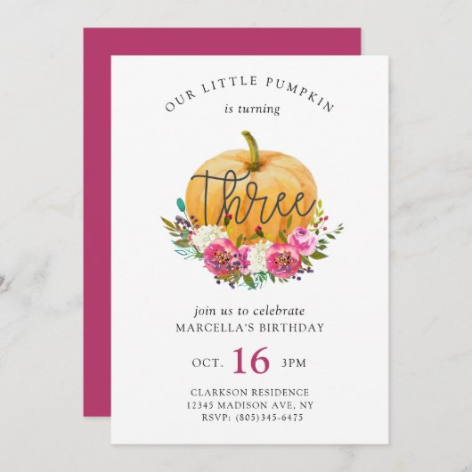 Onze kleine pompoen 3de verjaardag kaart (Voorkant / Achterkant)