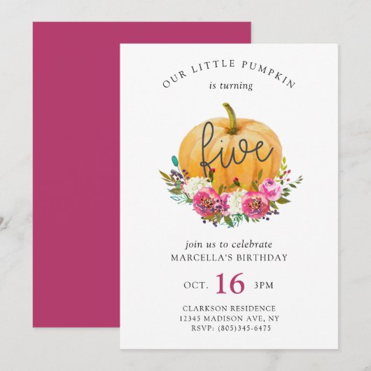 Onze kleine pompoen 5e verjaardag kaart (Voorkant / Achterkant)