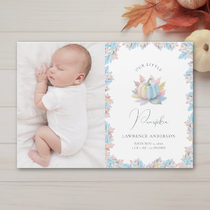 Onze Kleine Pompoen Baby Foto Geboorteaankondiging