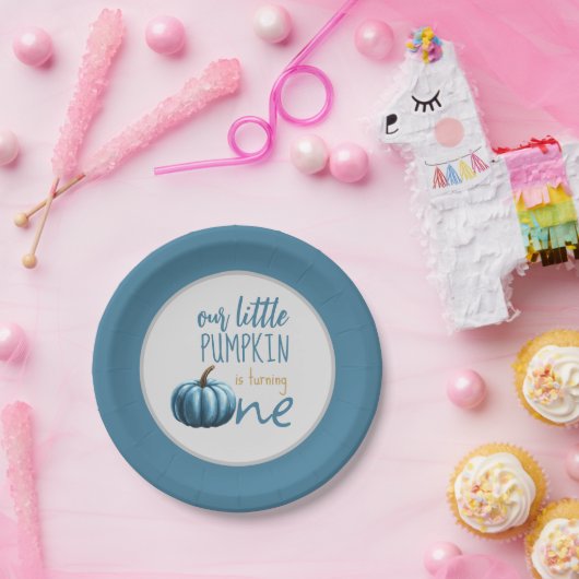 Onze kleine pompoen blauw 1e verjaardag papieren bordje (Feest)