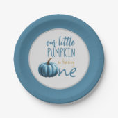 Onze kleine pompoen blauw 1e verjaardag papieren bordje (Voorkant)