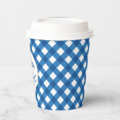 Onze kleine pompoen blauw plaid eerste verjaardag papieren bekers (Links)