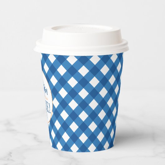 Onze kleine pompoen blauw plaid eerste verjaardag papieren bekers (Links)