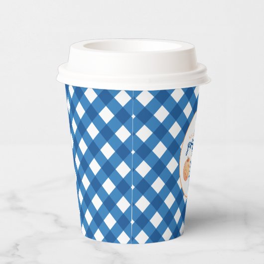 Onze kleine pompoen blauw plaid eerste verjaardag papieren bekers (Rechts)