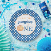 Onze kleine pompoen blauw plaid eerste verjaardag  papieren bordje (Feest)