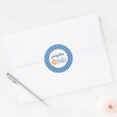 Onze kleine pompoen blauw plaid eerste verjaardag ronde sticker (Envelop)