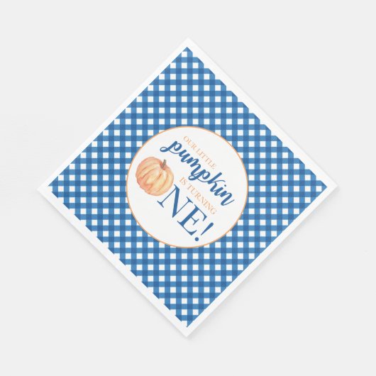 Onze kleine pompoen blauw plaid eerste verjaardag servet (Hoek)