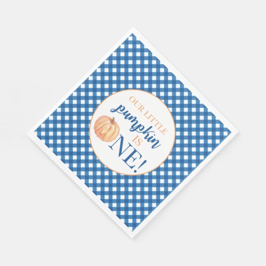 Onze kleine pompoen blauw plaid eerste verjaardag  servet (Hoek)