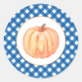 Onze kleine pompoen blauwe ruit eerste verjaardag ronde sticker