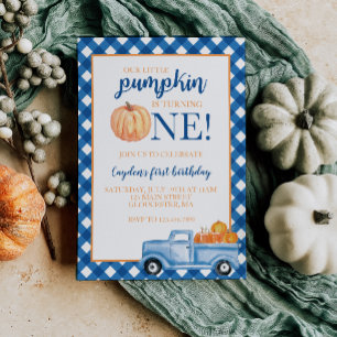Onze kleine pompoen blauwe vrachtwagen herfst eers kaart
