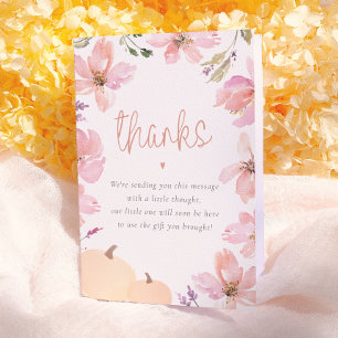 Onze kleine pompoen Bloemen Baby shower Dank u Bedankkaart
