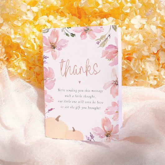 Onze kleine pompoen Bloemen Baby shower Dank u Bedankkaart