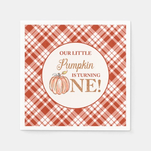 Onze kleine pompoen bloemenplaid 1e verjaardag servet (Voorkant)