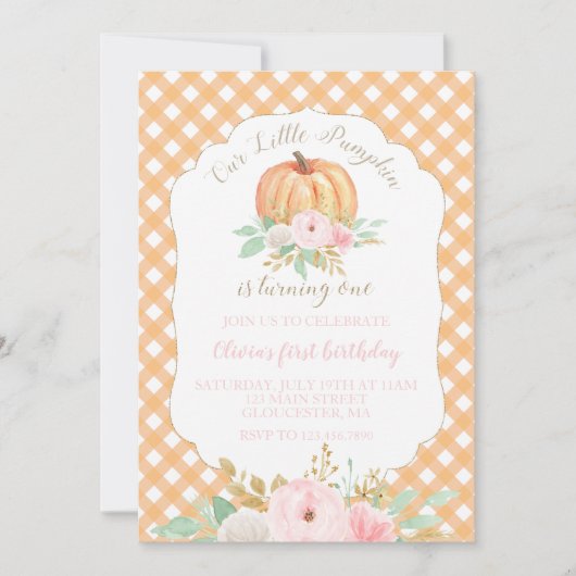 Onze kleine pompoen bloemenplaid sinaasappel verja kaart (Voorkant)