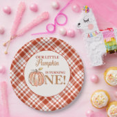 Onze Kleine Pompoen bloemenrood plaid 1e verjaarda Papieren Bordje (Feest)