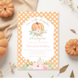 Onze Kleine Pompoen bloemig oranje ruit verjaardag Kaart