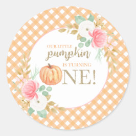 Onze kleine pompoen bloemige eerste verjaardag ronde sticker