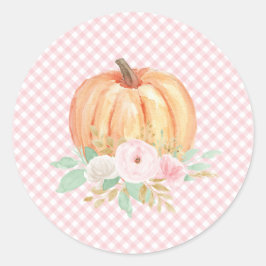 Onze kleine pompoen bloemige eerste verjaardag ronde sticker