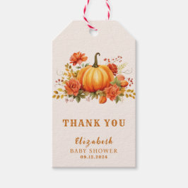 Onze kleine pompoen bloemige Herfst Baby shower gu Cadeaulabel